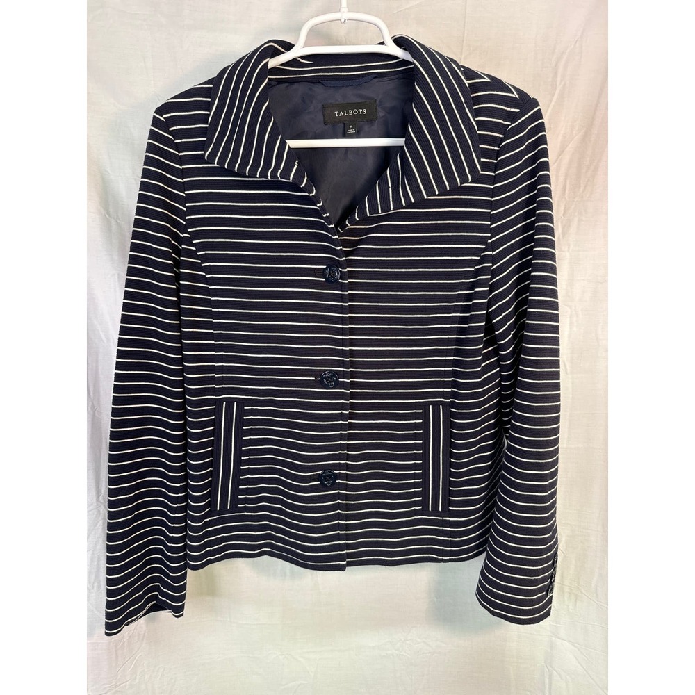 Talbots Blue and‎ White Striped Jacket Sz M